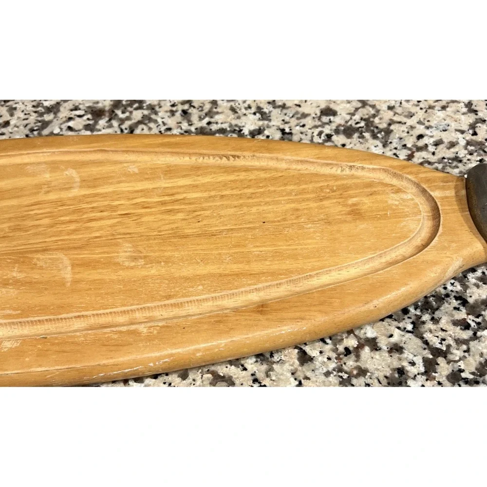 Vtg. Wood Metal Salmon Fish Tray Charcuterie Platter Board Made In Thailand